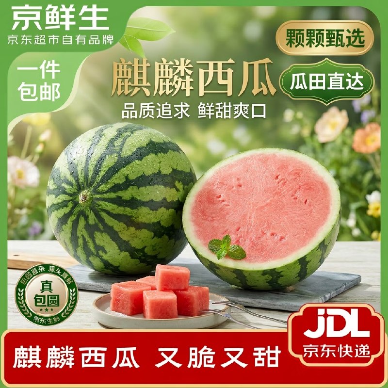 快！！手慢无---自营京鲜生 无籽麒麟西瓜【7-9斤】凑后只要14.22元需要叠加200-20黑五卷成立跳app领100-15券