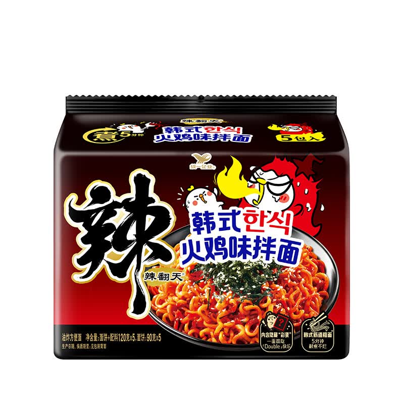 统一 辣翻天 韩式火鸡味拌面 120g*5袋