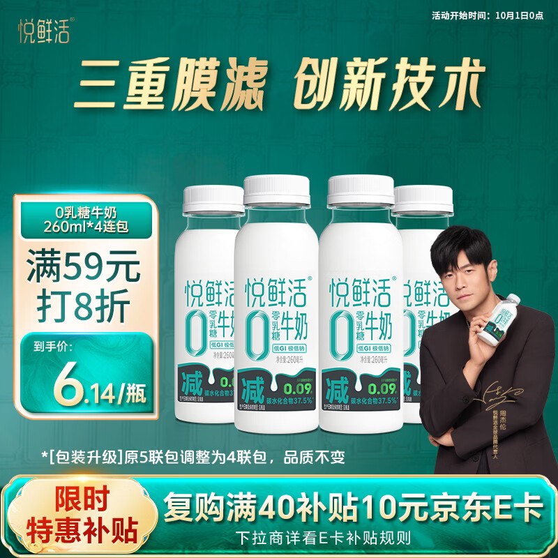 地区价搜标题或关键字，得限时卷悦鲜活0乳糖牛奶260ml*4瓶部分地区28.9，3首单，凑后【15.12】返4卡