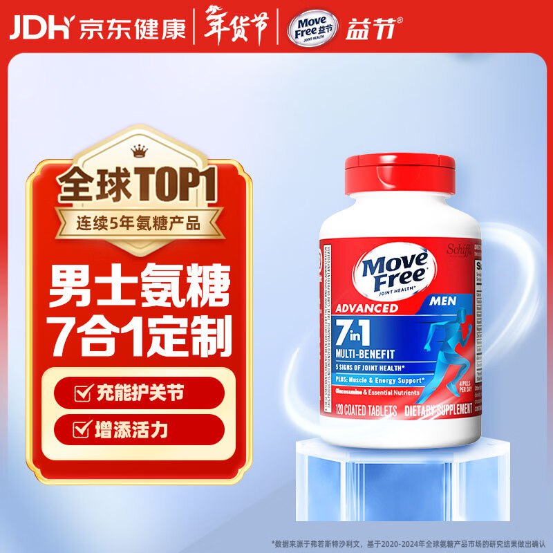 【自营】益节 7合1男/女士维骨力氨糖软骨素 120粒/瓶任选3件582元；折194/瓶①领599-90卷