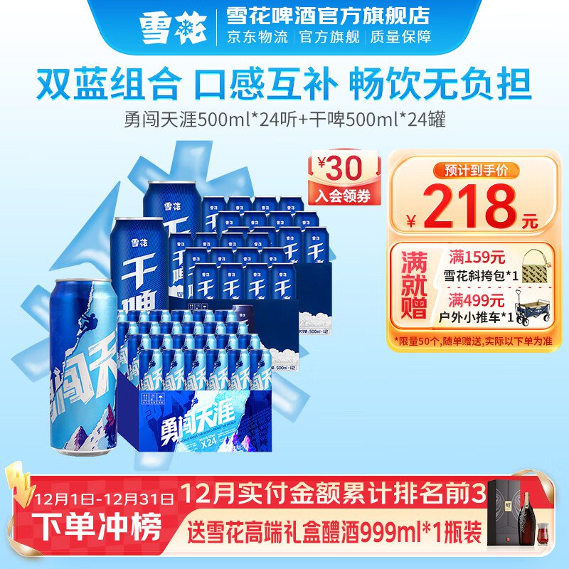 雪花啤酒 勇闯天涯+干啤组合500ml*48罐